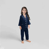 Silk Pajama Set For Kids' Gifts Silk Sleepwear For Kids Navy Blue XS