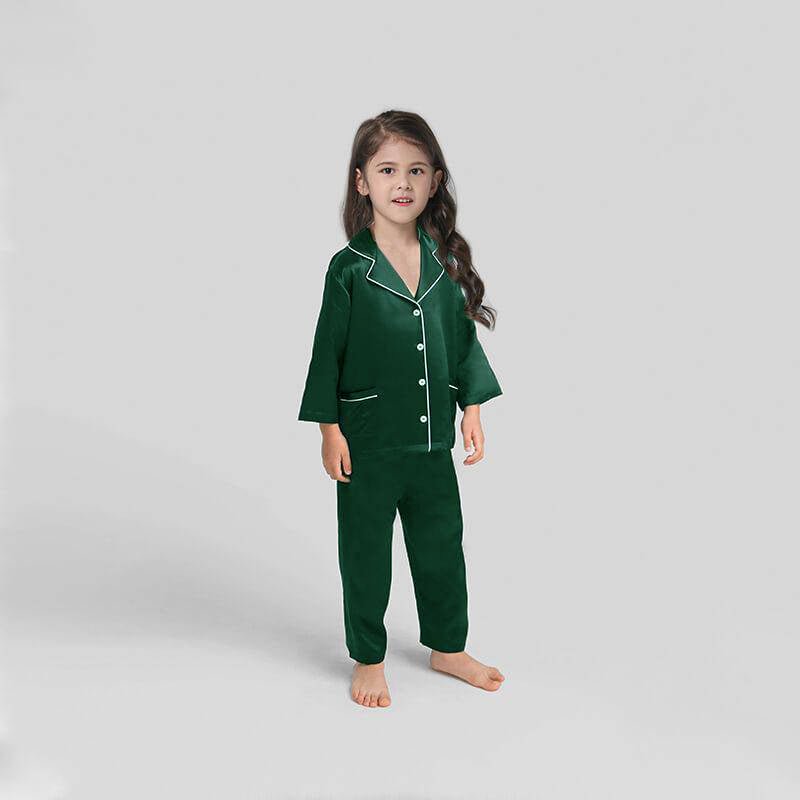 Silk Pajama Set For Kids' Gifts Silk Sleepwear For Kids Green XS