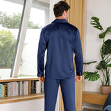 Silk Pajamas for Men 100% Real Silk Pajamas Set Navy Blue XS