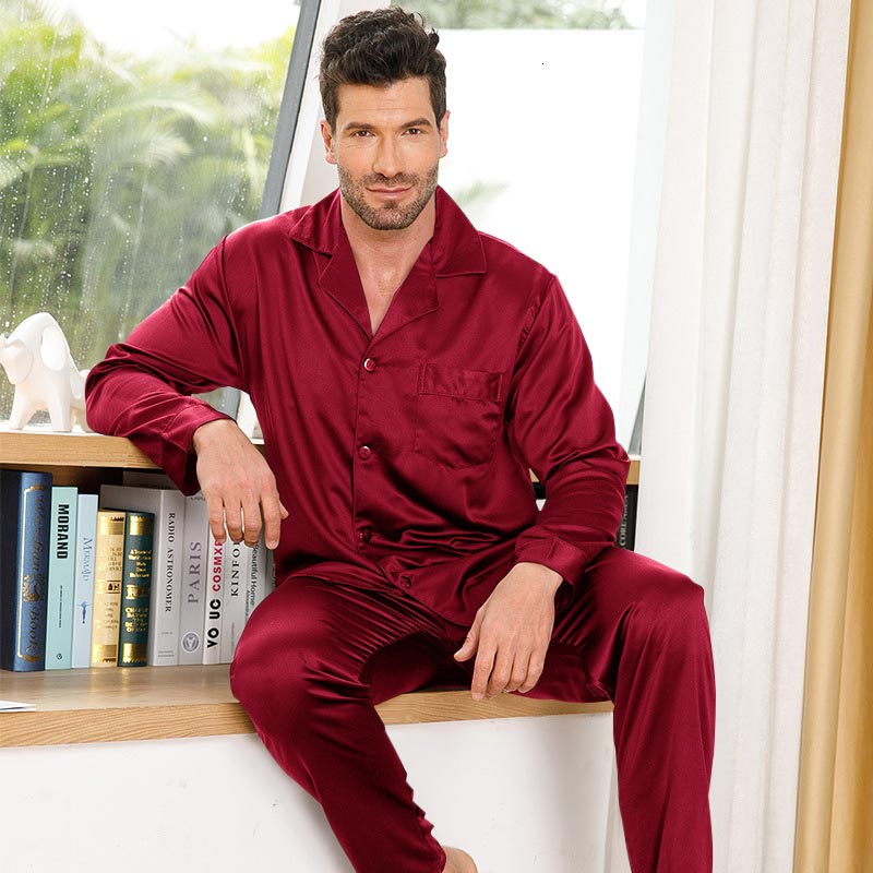 Silk Pajamas for Men 100% Real Silk Pajamas Set Dark Green XS