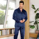 Silk Pajamas for Men 100% Real Silk Pajamas Set Navy Blue XS