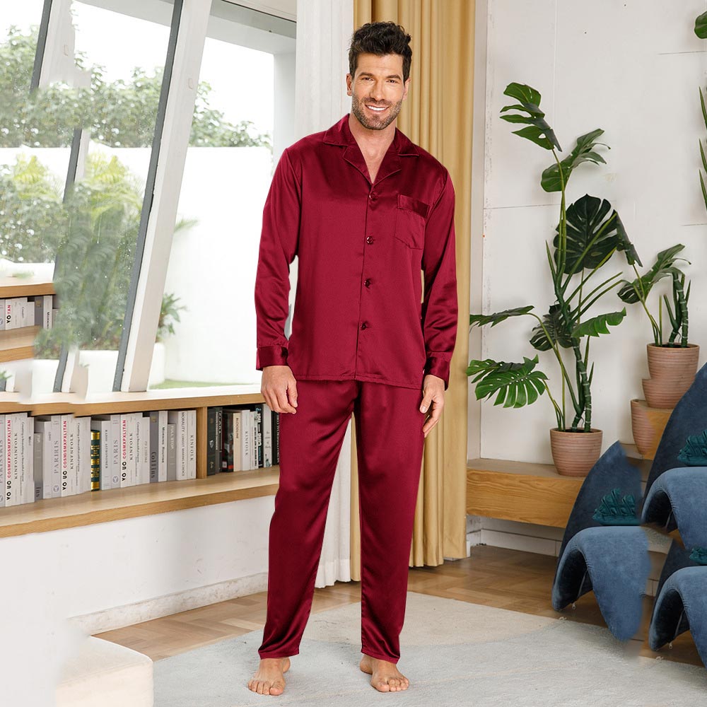 Silk Pajamas for Men 100% Real Silk Pajamas Set Dark Green XS