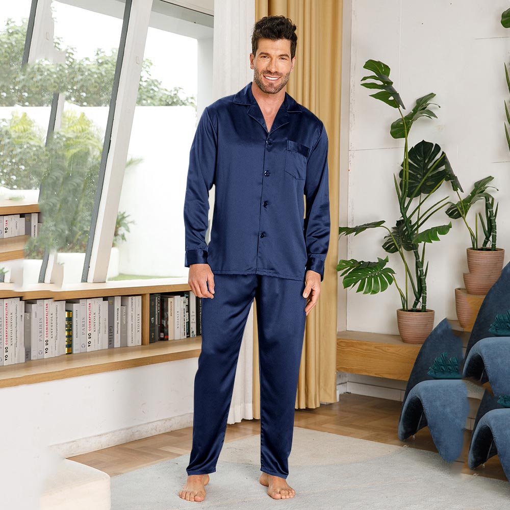 Silk Pajamas for Men 100% Real Silk Pajamas Set Black XS