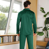Silk Pajamas for Men 100% Real Silk Pajamas Set Dark Green XS