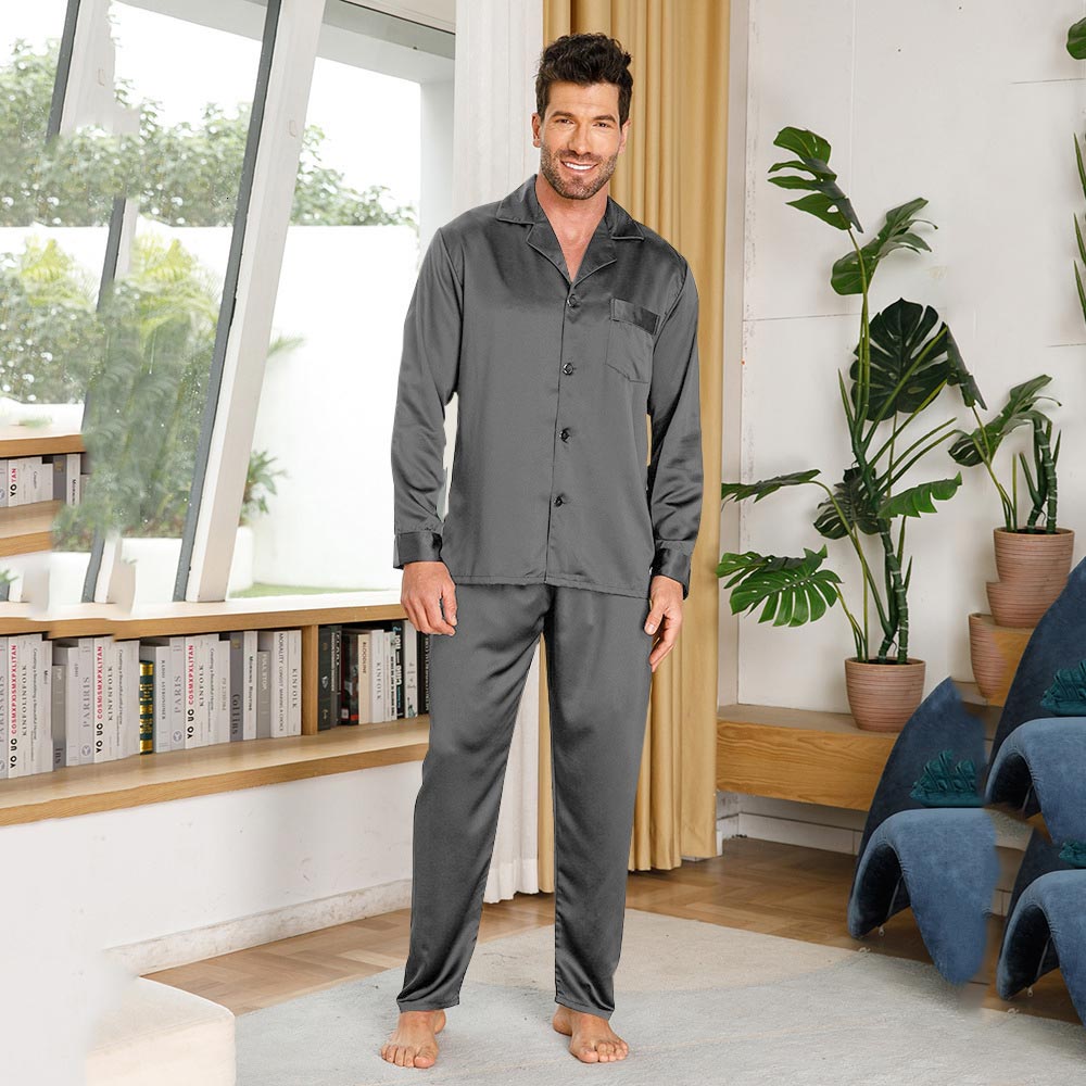 Silk Pajamas for Men 100% Real Silk Pajamas Set Claret XS