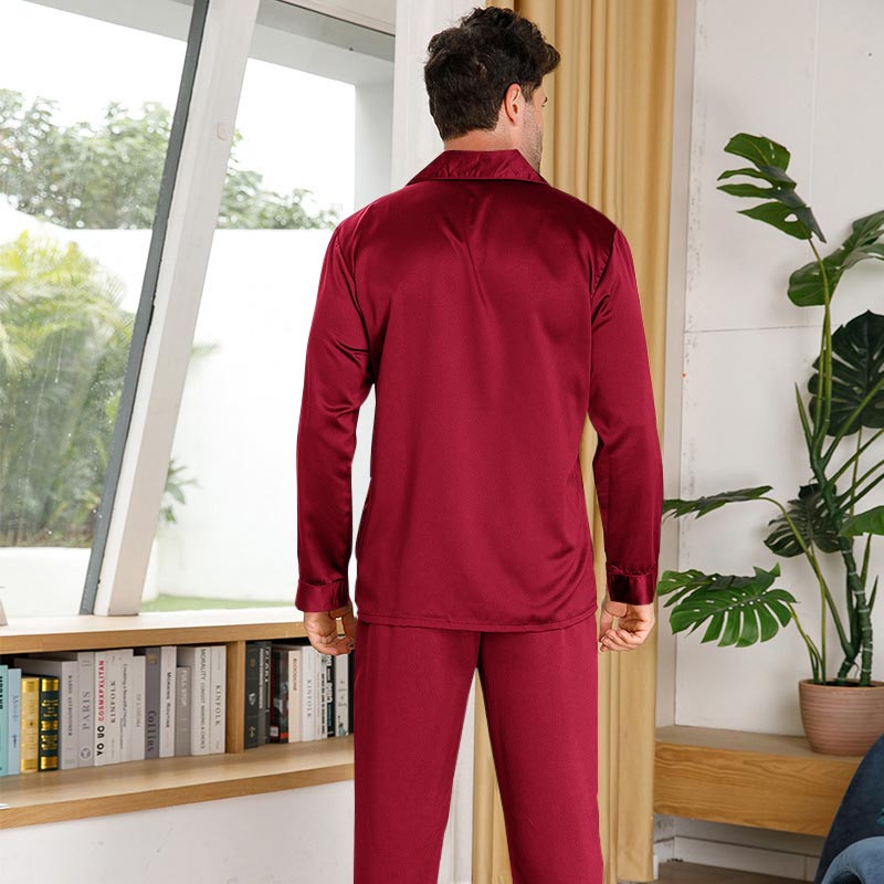 Silk Pajamas for Men 100% Real Silk Pajamas Set Claret XS