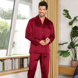Silk Pajamas for Men 100% Real Silk Pajamas Set Claret XS