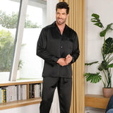 Silk Pajamas for Men 100% Real Silk Pajamas Set Black XS