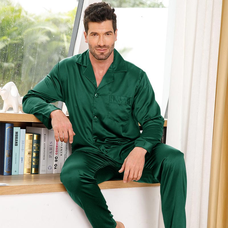 Silk Pajamas for Men 100% Real Silk Pajamas Set Navy Blue XS