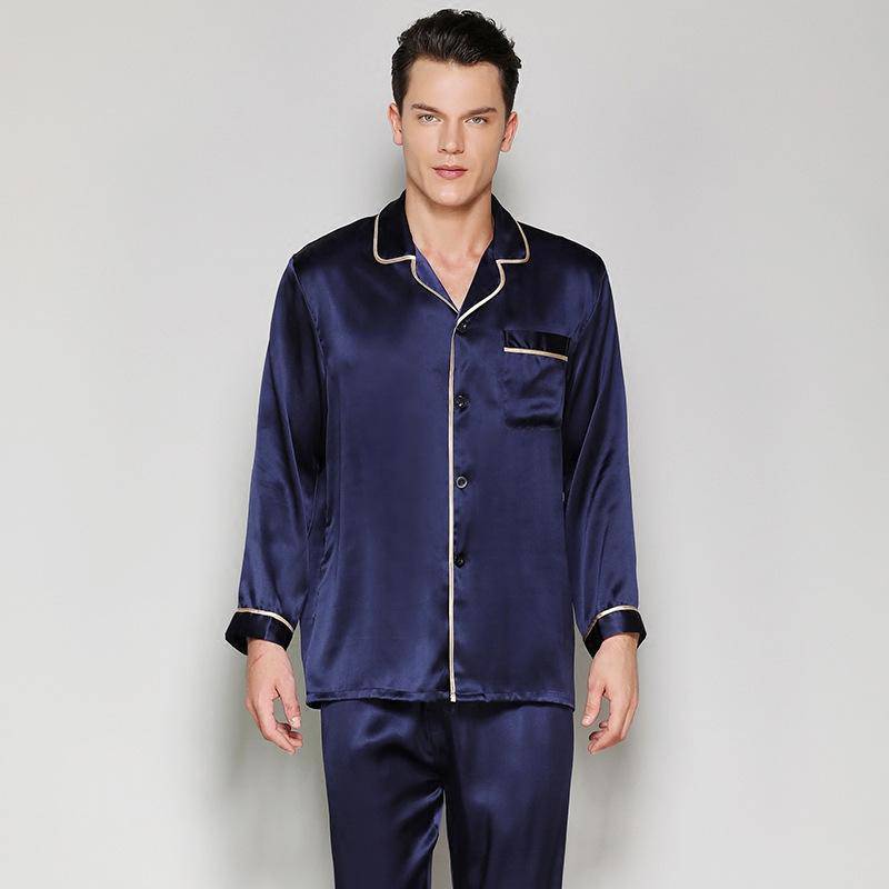 Silk Couple Pajamas Set Matching Pure Silk Pajamas Navy Blue XS