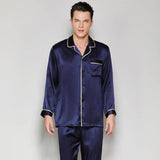 Silk Couple Pajamas Set Matching Pure Silk Pajamas Navy Blue XS