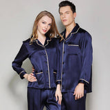 Silk Couple Pajamas Set Matching Pure Silk Pajamas Navy Blue XS
