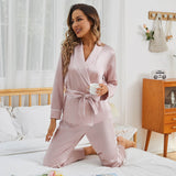 Silk Robe And Pajama Set For Women Two Piece Silk Nightwear Rosy Pink XS