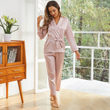 Silk Robe And Pajama Set For Women Two Piece Silk Nightwear Rosy Pink XS