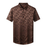 Silk Shirts for Men Short Sleeve Bamboo Jacquard Silk Dress Shirt XS Brown