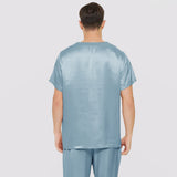 Mens Short Silk Pajama Set Silk Two Piece V Neck Silk Sleepwear Haze Blue S