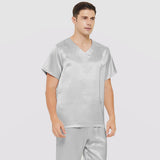Mens Short Silk Pajama Set Silk Two Piece V Neck Silk Sleepwear Haze Blue S