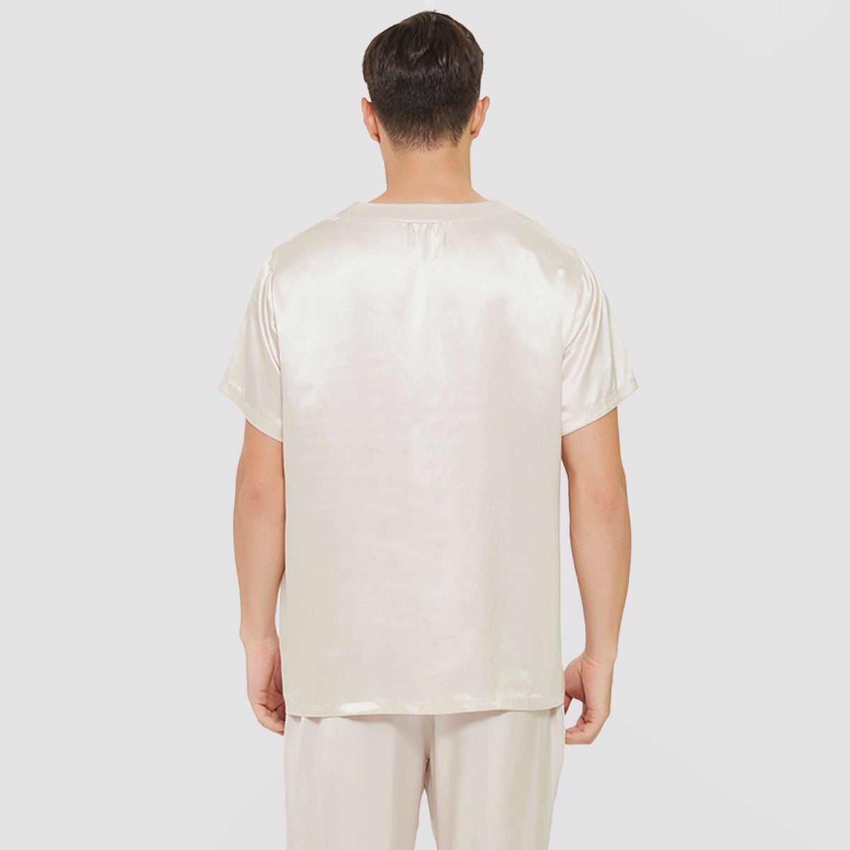 Mens Short Silk Pajama Set Silk Two Piece V Neck Silk Sleepwear Ivory S