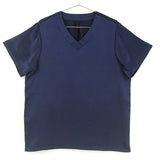 Mens Short Silk Pajama Set Silk Two Piece V Neck Silk Sleepwear Navy Blue S