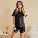 Silk Short Pyjamas For Women's Best Short Silk Pajama Set Black XS