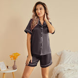Silk Short Pyjamas For Women's Best Short Silk Pajama Set Dark Gray XS