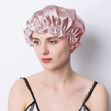 Women Silk Sleep Cap Night Sleep Caps Silk Sleep Bonnet Rosy Pink M