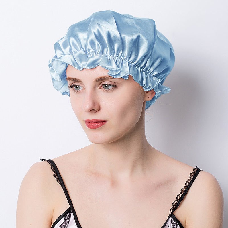 Women Silk Sleep Cap Night Sleep Caps Silk Sleep Bonnet Light Blue M