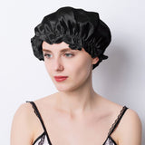 Women Silk Sleep Cap Night Sleep Caps Silk Sleep Bonnet Black M