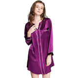 Silk Sleepshirt For Women Mulberry Button Down Silk Nightshirt Purple XS