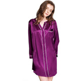 Silk Sleepshirt For Women Mulberry Button Down Silk Nightshirt Purple XS