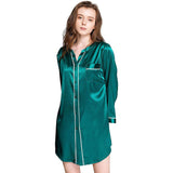 Silk Sleepshirt For Women Mulberry Button Down Silk Nightshirt Green XS
