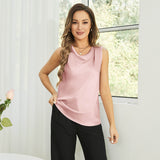 Silk Tank Tops For Women Ladies Cowl Collar pure Silk Shirts Rosy Pink XS