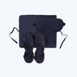 Silk Travel Set 3 PCS Pure Silk Storage Bag Slippers And Eyemask Navy Blue S