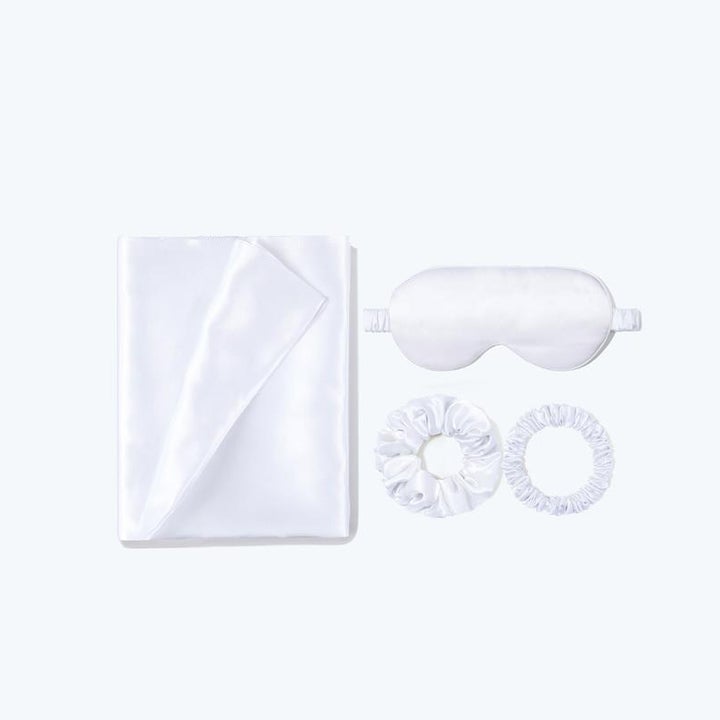 Silk Travel Essential Set 4 PCS Silk Pillowcase Scrunchy And Eyemask Pink M