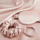 Silk Travel Essential Set 4 PCS Silk Pillowcase Scrunchy And Eyemask Pink M