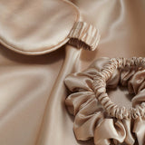 Silk Travel Essential Set 4 PCS Silk Pillowcase Scrunchy And Eyemask Champagne M