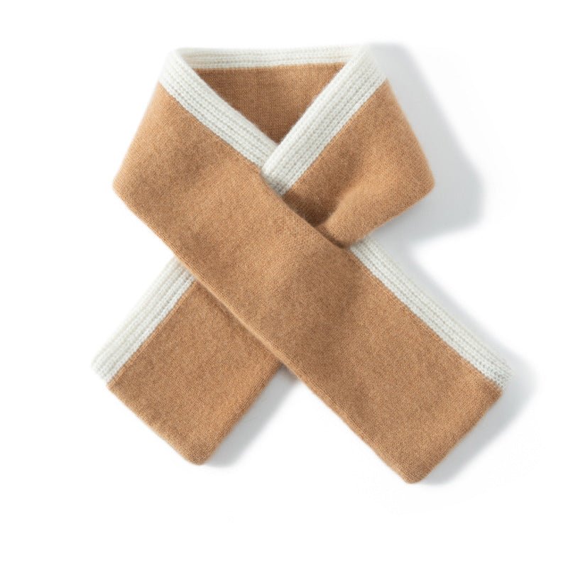 Pure Cashmere Neck Warmer With Contrast Edging Winter Neckerchief Camel M