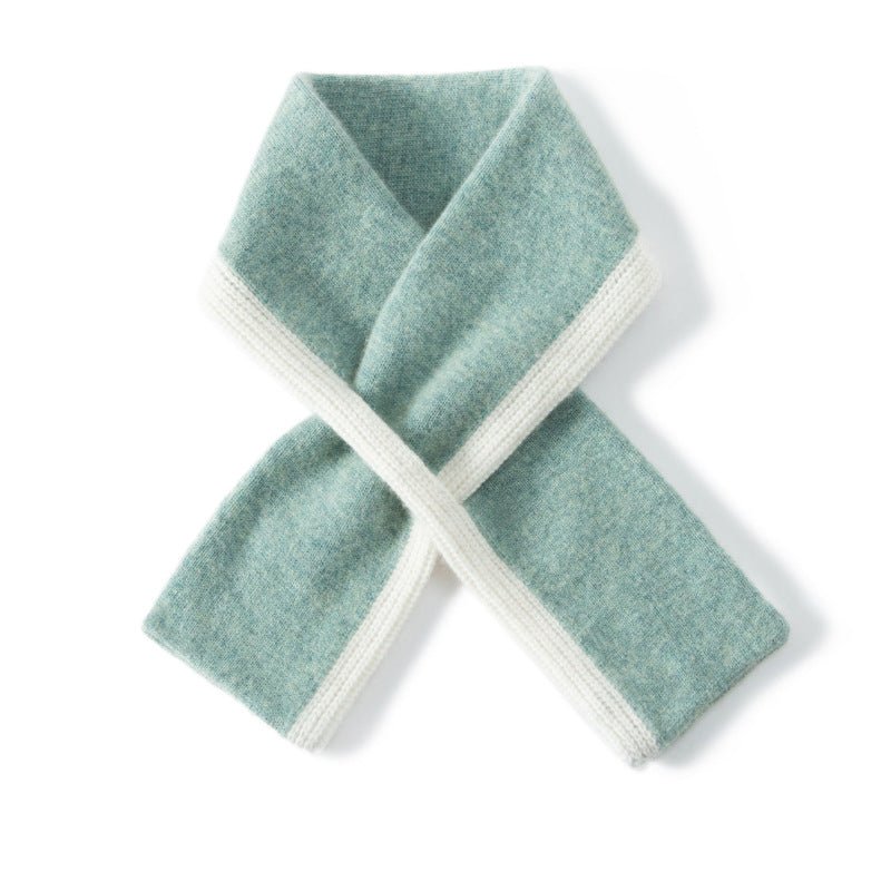 Pure Cashmere Neck Warmer With Contrast Edging Winter Neckerchief Green M