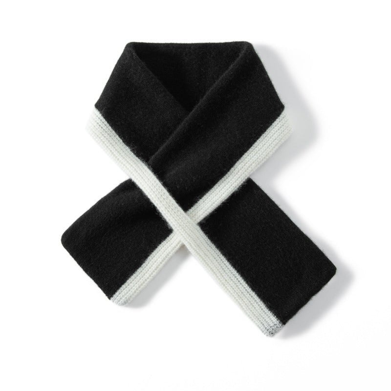 Pure Cashmere Neck Warmer With Contrast Edging Winter Neckerchief Black M