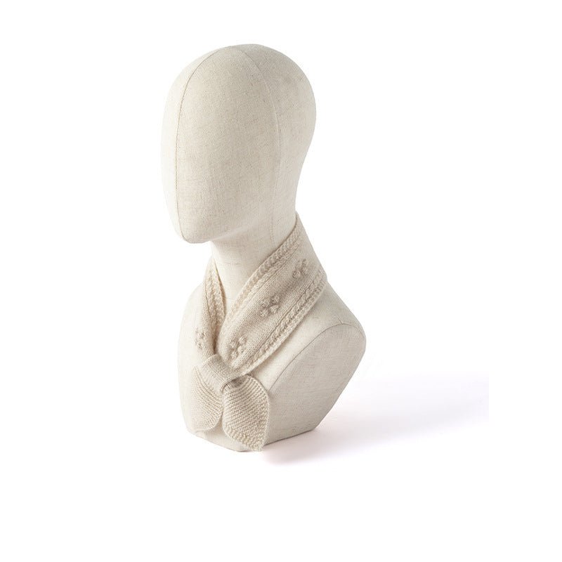 Kids Floral Embroidery Cashmere Scarf Women Crochet Knitted Neckerchief Beige S