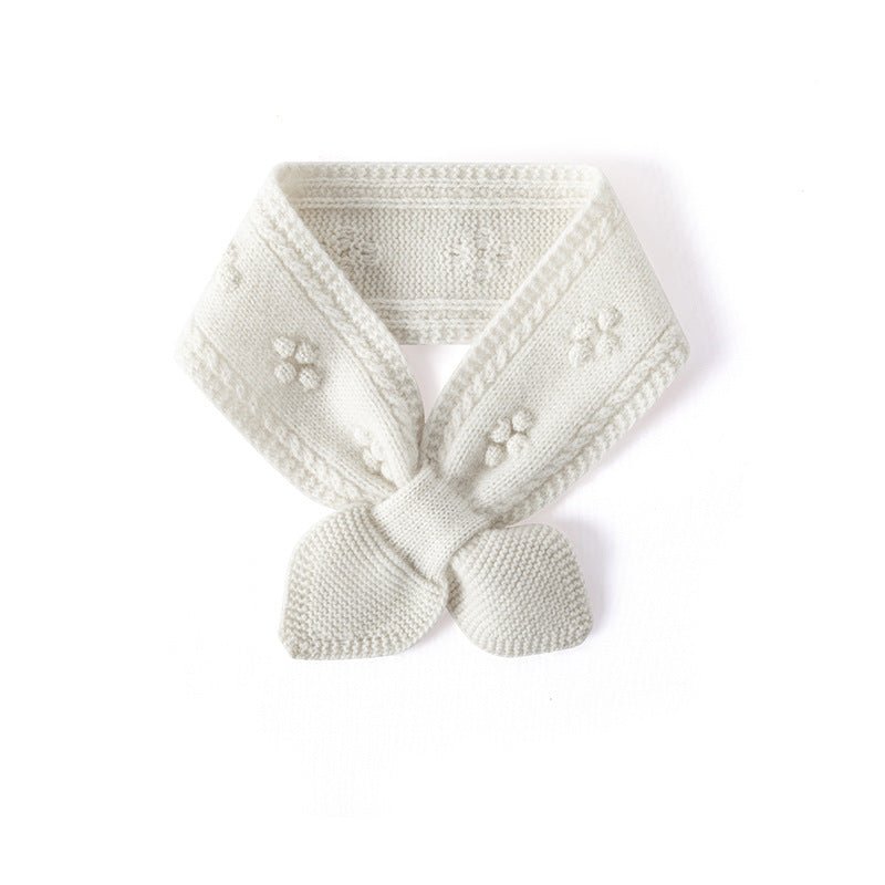 Kids Floral Embroidery Cashmere Scarf Women Crochet Knitted Neckerchief Ivory S