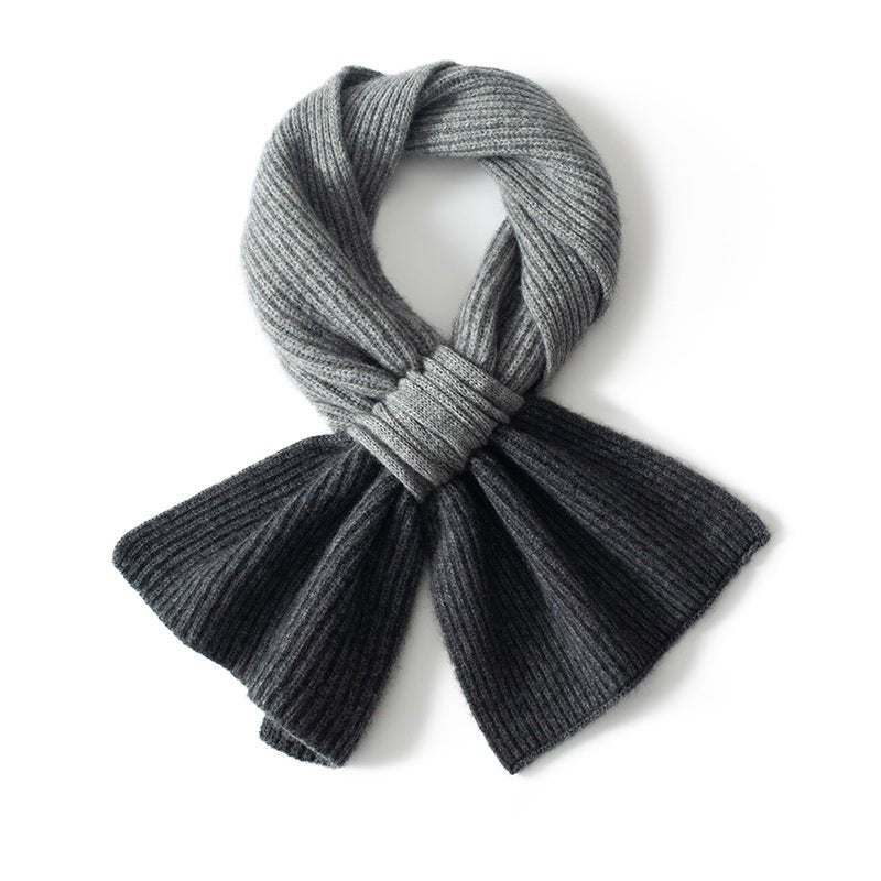Soft Bow Knot Cashmere Scarf Ribbed Cashmere Neck Wrap Cashmere Tie Scarf Grey M