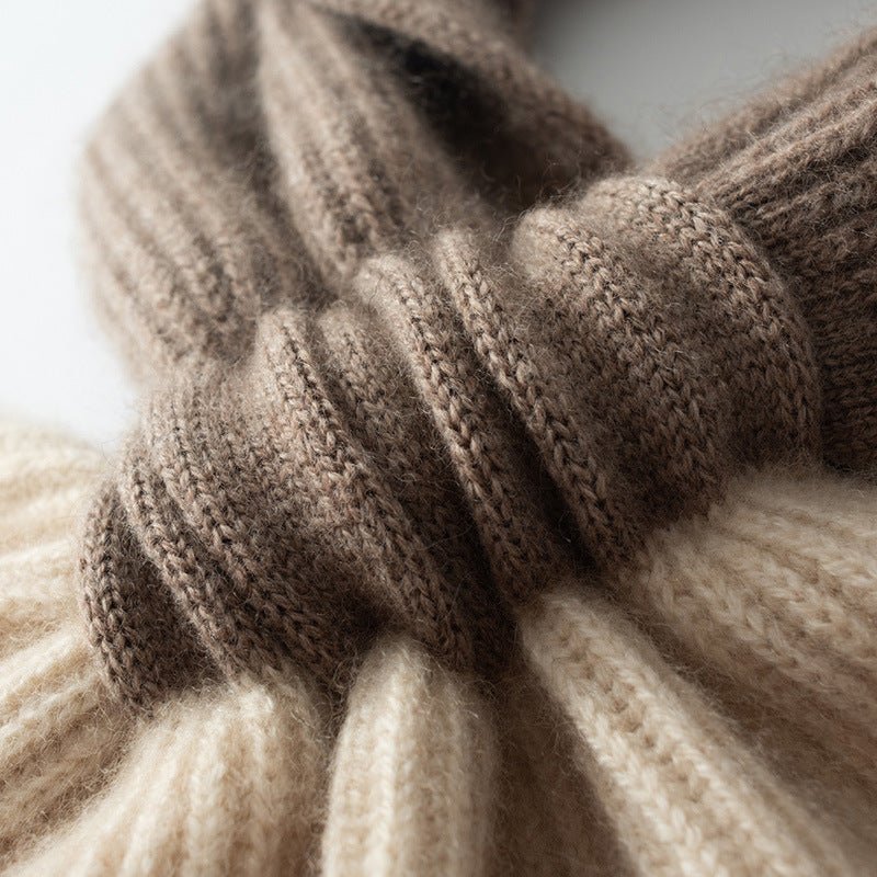 Soft Bow Knot Cashmere Scarf Ribbed Cashmere Neck Wrap Cashmere Tie Scarf Taupe + Beige M