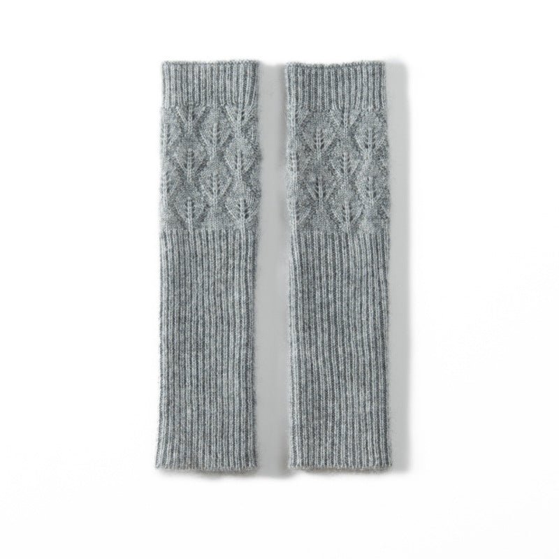 Textured Cashmere Arm Warmers Ribbed Cuffs Cashmere Knit Gloves Gray M