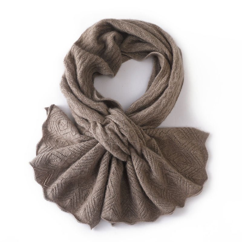 Pure Cashmere Lace Knit Scarf Textured Winter Wrap Neckerchief Taupe M