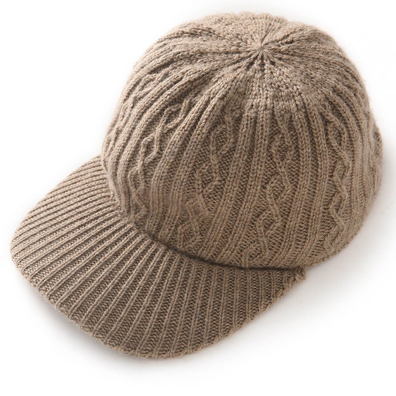 Cashmere Cable Knit Baseball Cap Cashmere Knitted Hats One Size Taupe M