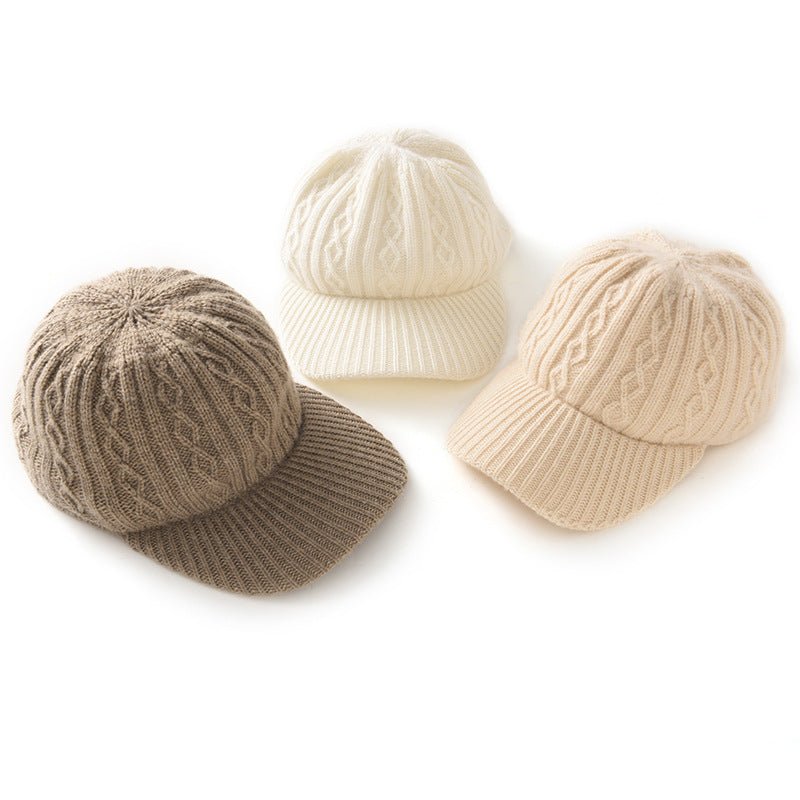 Cashmere Cable Knit Baseball Cap Cashmere Knitted Hats One Size Ivory M