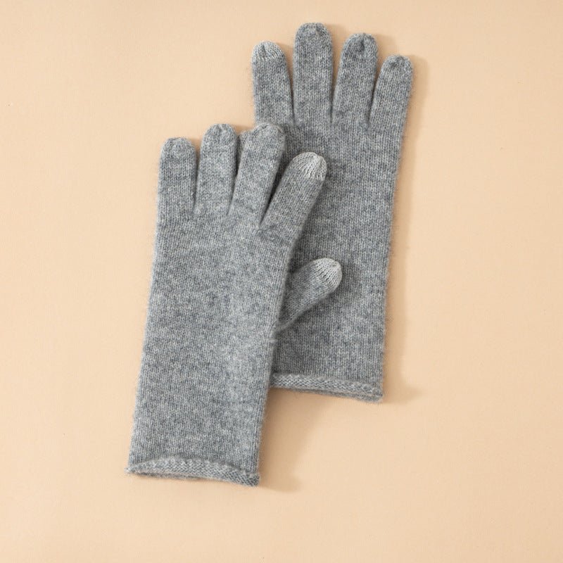 Soft Knit Cashmere Gloves Touch Tip Design Roll Edge Hem Grey M