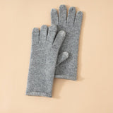 Soft Knit Cashmere Gloves Touch Tip Design Roll Edge Hem Grey M