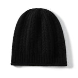 Classic Cable Knit Cashmere Beanie Ribbed Cuff Wheat Ear Pattern Hat Black M